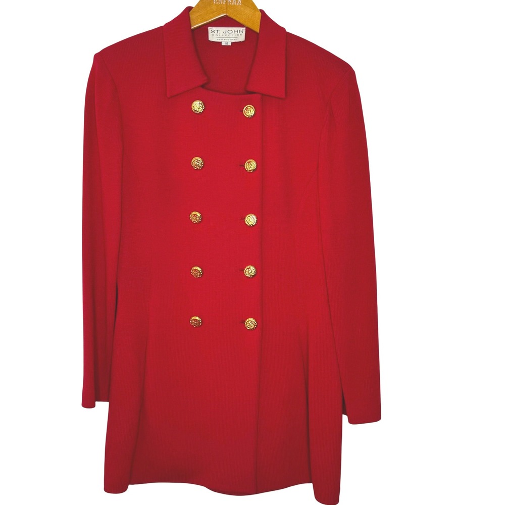 St.‎ John Red Santana Knit double breasted jacket Size 10